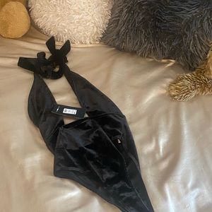 Quit Playin’ Velvet Halter Bodysuit by Fashion Nova